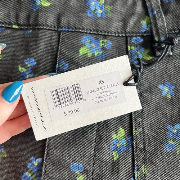 NWT - WeWoreWhat - Slouchy Watercolor Ditsy Floral Print Split Hem Overalls - Picture 8 of 15